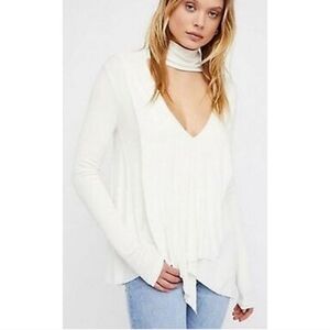 Free People Uptown Turtleneck Choker Long Sleeve Ribbed White Boho Top Medium